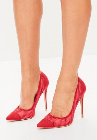 missguided red mesh pointed court shoes – stiletto heeled shoes – pointy toe courts – high heels - flipped