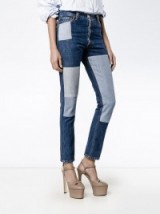 RE/DONE patchwork slim-fit jeans. Blue denim patch jeans | casual fashion