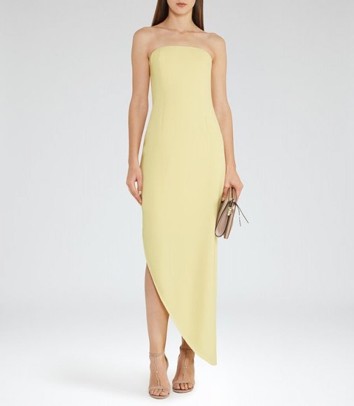 Reiss RIMA STRAPLESS ASYMMETRIC MAXI DRESS LEMON ~ pale yellow occasion dresses ~ long length evening wear - flipped
