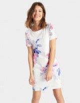 JOULES RIVIERA PRINTED JERSEY T-SHIRT DRESS WHITE BEAU STRIPE ~ floral print short sleeve dresses ~ casual flower printed fashion