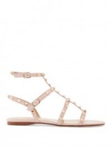 VALENTINO Rockstud leather flat sandals light pink. Chic summer flats | studded gladiator flat | holiday shoes