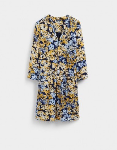 JOULES ROSALIE DRESS ANTIQUE GOLD DITSY ~ blue and yellow floral print dresses ~ casual flower print fashion ~ day wear - flipped