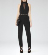 reiss ROSE MESH-DETAIL JUMPSUIT BLACK ~ sleeveless tailored jumpsuits ~ chic evening wear