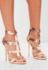 missguided rose gold bullring gladiator strappy heeled sandals ~ stiletto heel statement shoes ~ high heels