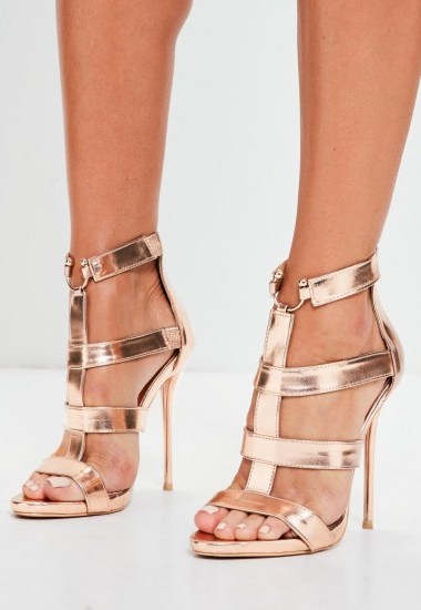 missguided rose gold bullring gladiator strappy heeled sandals ~ stiletto heel statement shoes ~ high heels - flipped