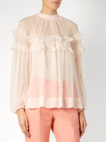 NO. 21 Ruffled sheer silk blouse ~ see-through ruffle blouses - flipped