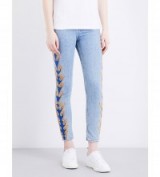 SANDRO Flame-embroidery high-rise skinny jeans blue-vintage denim