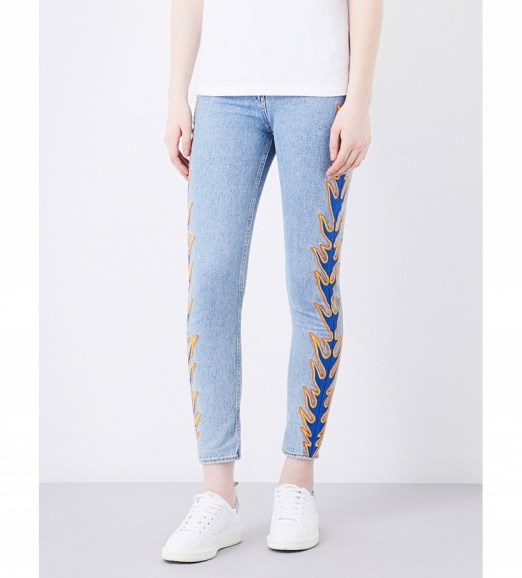 SANDRO Flame-embroidery high-rise skinny jeans blue-vintage denim - flipped