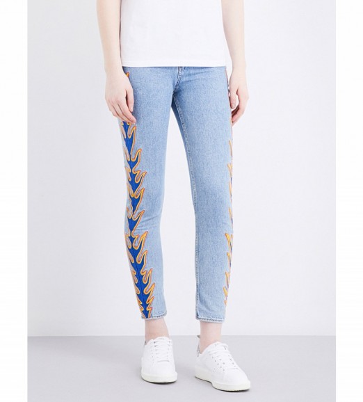 SANDRO Flame-embroidery high-rise skinny jeans blue-vintage denim