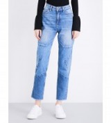 SANDRO Star-stitched straight high-rise jeans blue-vintage denim.