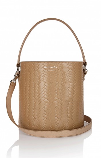 meli melo santina mini bucket bag light tan large woven – small chic bags – cylindrical leather handbags – wicker print crossbody – top handle