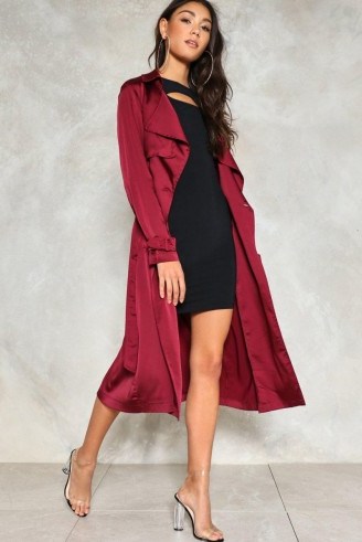 NASTY GAL Burgundy Satin Duster ~ dark red lightweight coats ~ chic outerwear ~ silky ~ feminine ~ stylish - flipped