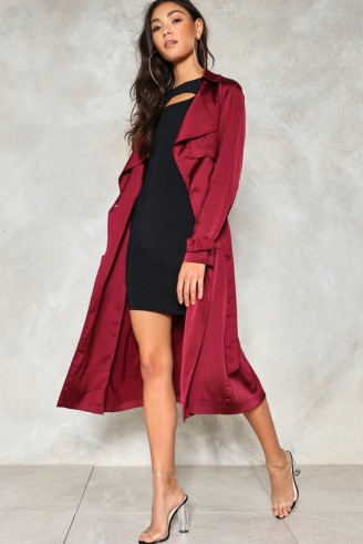 NASTY GAL Burgundy Satin Duster ~ dark red lightweight coats ~ chic outerwear ~ silky ~ feminine ~ stylish