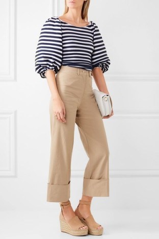 SEA Cropped stretch-canvas wide-leg pants beige. Cropped trousers | neutral crop trouser - flipped
