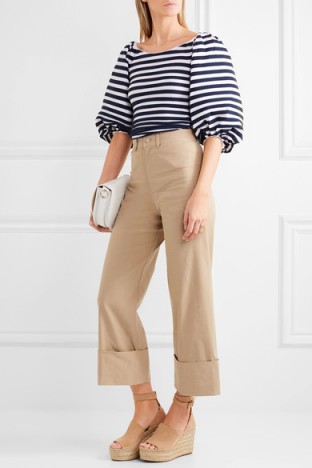 SEA Cropped stretch-canvas wide-leg pants beige. Cropped trousers | neutral crop trouser