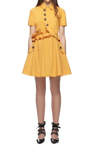 $269.00 Self Portrait Mustard Button Shirt Mini Dress