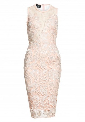 AX PARIS PINK SLEEVELESS LACE MESH BODYCON MIDI ~ fitted party fashion ~ sleeveless evening dresses ~ luxe style occasion wear ~ feminine - flipped