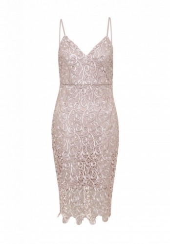AX PARIS V NECK CROCHET MIDI DRESS ~ pink strappy evening dresses ~ thin strap going out fashion ~ fitted ~ party bodycon