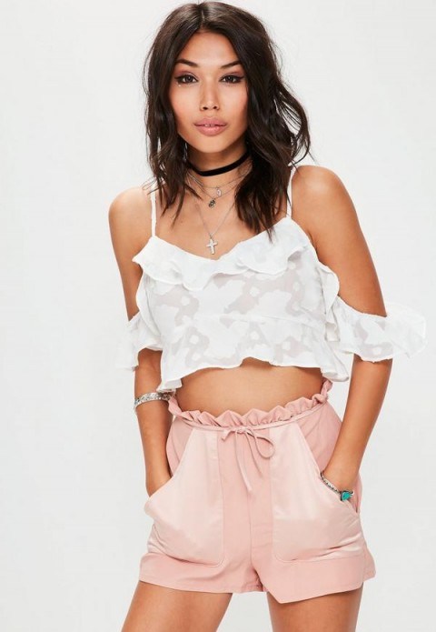 missguided white burnout floral mesh frill crop top ~ strappy summer tops ~ frilly ~ girly ~ cropped fashion - flipped