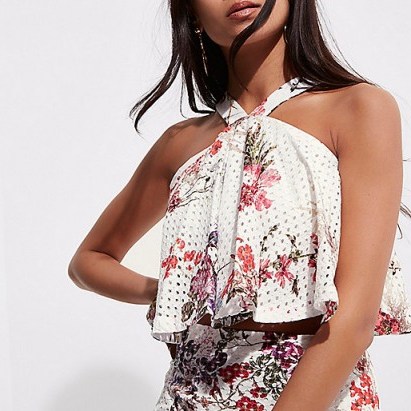 River Island white lace floral print crop top ~ flower printed tops ~ cropped summer fashion - flipped