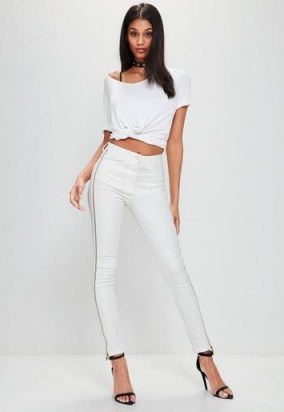 missguided white rebel high waisted zip side skinny jeans ~ summer denim - flipped