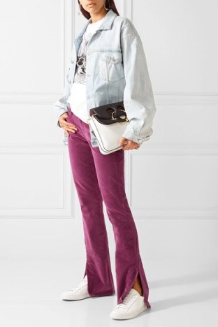 3X1 Velvet bootcut pants. Slit hem trousers | berry | purple-plum | casual fashion - flipped