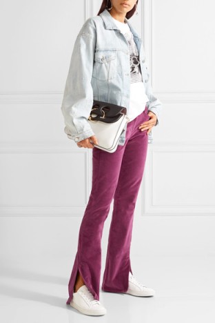 3X1 Velvet bootcut pants. Slit hem trousers | berry | purple-plum | casual fashion