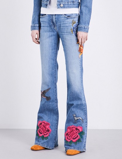 3X1 W25 flared mid-rise jeans. Floral embroidered blue denim | Emi | flares