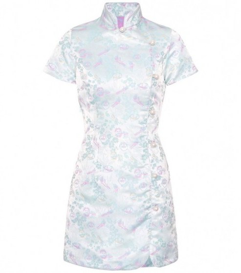 ALEXACHUNG Satin mini dress ~ oriental luxe style dresses ~ mandarin collar - flipped
