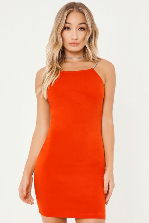 in the style ALONA RED CHAIN STRAP BODYCON DRESS - flipped