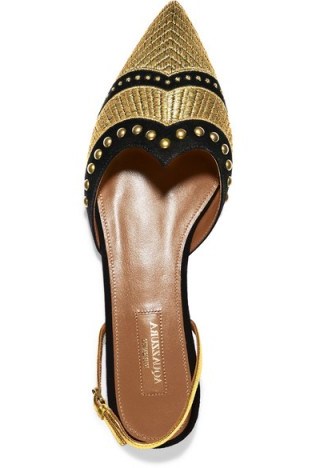 AQUAZZURA Marrakech studded embroidered suede point-toe flats - flipped
