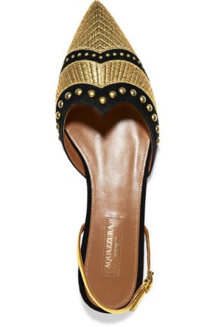 AQUAZZURA Marrakech studded embroidered suede point-toe flats