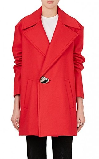 AREA Heart-Detailed Virgin Wool-Blend Melton Peacoat | stylish red coats - flipped