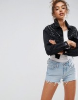 ASOS Denim Cropped Jacket in Washed Black With Studs