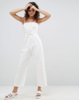 ASOS Denim Jumpsuit With Corset Detail in Off White. Thin strap jumpsuits | crop leg | cropped | casual summer fashion