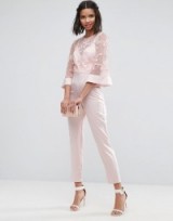 ASOS Jumpsuit with Lace Bodice and Contrast Satin Trouser in Smokey pink ~ semi sheer luxe style jumpsuits