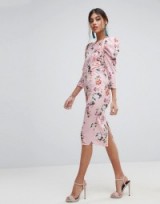 ASOS Midi Dress With Puff Sleeve and Cut Out Back In Floral Print