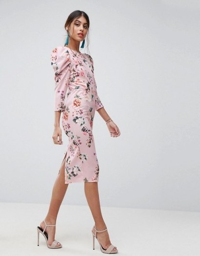 ASOS Midi Dress With Puff Sleeve and Cut Out Back In Floral Print - flipped