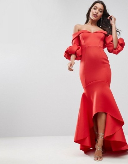 ASOS RED CARPET Scuba Maxi Dress – long red prom dresses – statement party fashion - flipped