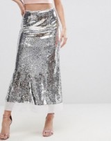 ASOS Sequin Maxi Skirt – long silver sequinned skirts – statement party fashion