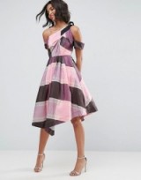 ASOS Stripe Checked 80s One Shoulder Prom Dress