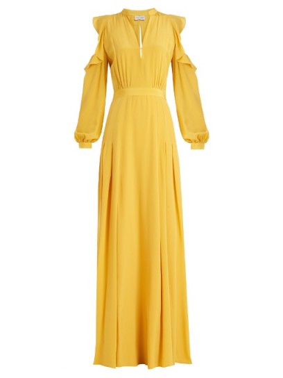 RAQUEL DINIZ Ava cut-out shoulder silk crepe de Chine gown golden-yellow