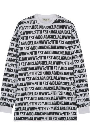 Hailey Baldwin oversized printed cotton-jersey sweatshirt by Balenciaga, as worn on Instagram, 13 June 2017. Celebrity sweatshirts | casual star style fashion | models off duty tops - flipped