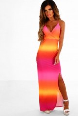 Pink Boutique Barbados Bunny Pink And Orange Ombre Split Front Maxi Dress