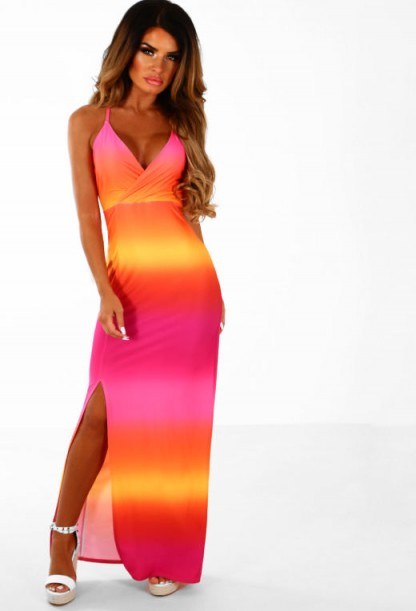 Pink Boutique Barbados Bunny Pink And Orange Ombre Split Front Maxi Dress - flipped