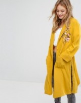 Bershka Embroidered Kimono Jacket | lightweight yellow coats | long oriental style jackets