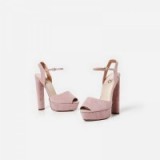 EGO Bloom Peep Toe Platform Heel In Blush Faux Suede, pale pink platforms, chunky high heels