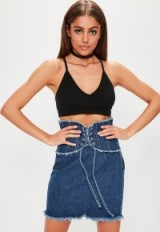 Missguided blue corset denim skirt ~ front lace up skirts