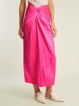SIES MARJAN Brady twisted-waistband silk-satin skirt ~ stylish hot pink skirts
