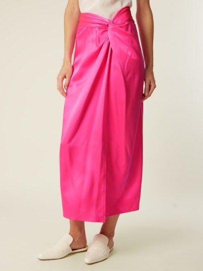 SIES MARJAN Brady twisted-waistband silk-satin skirt ~ stylish hot pink skirts - flipped